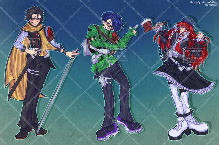 - complex design, additional characters, props
